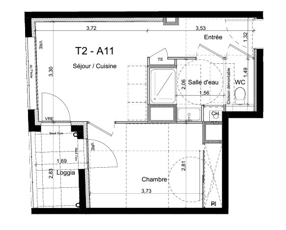 Appartement 2 pièces - 34m² - RENNES