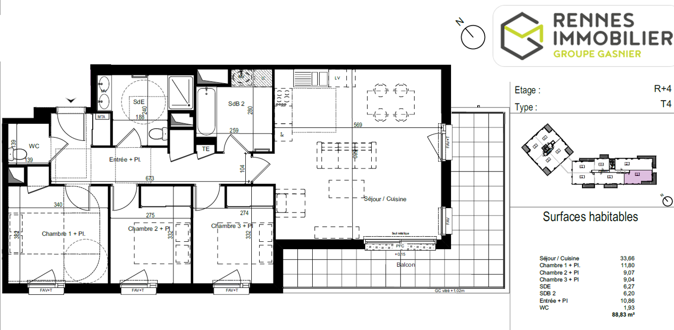 Appartement 4 pièces - 88m²
