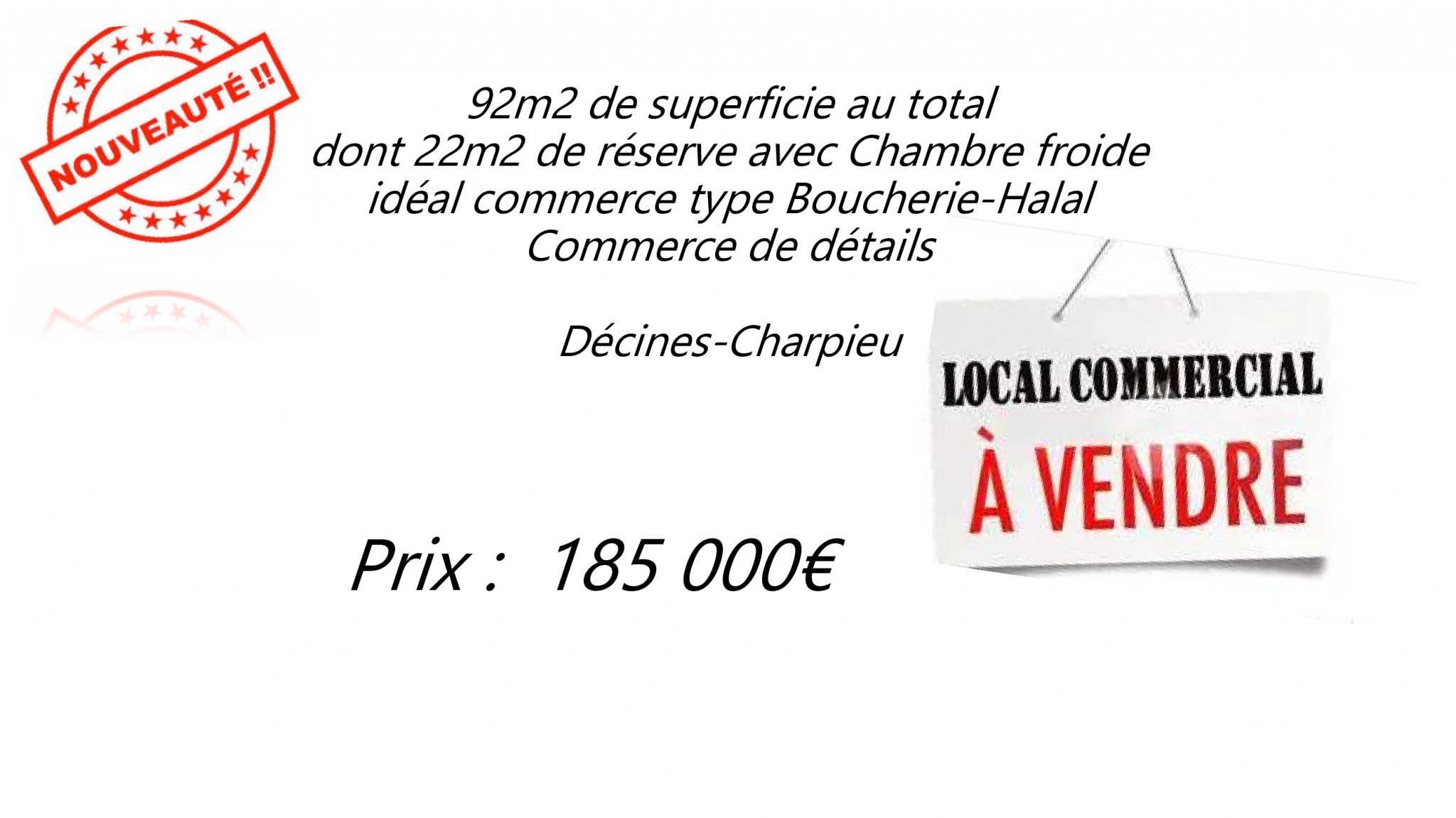 Local commercial  - 92m² - DECINES CHARPIEU