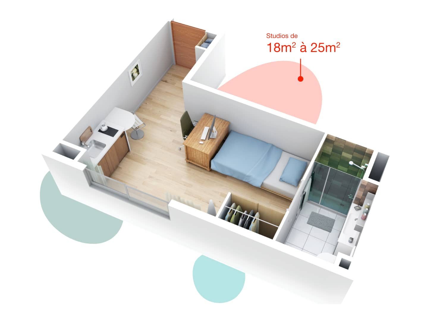 Appartement 1 pièce - 18m² - MONT ST AIGNAN