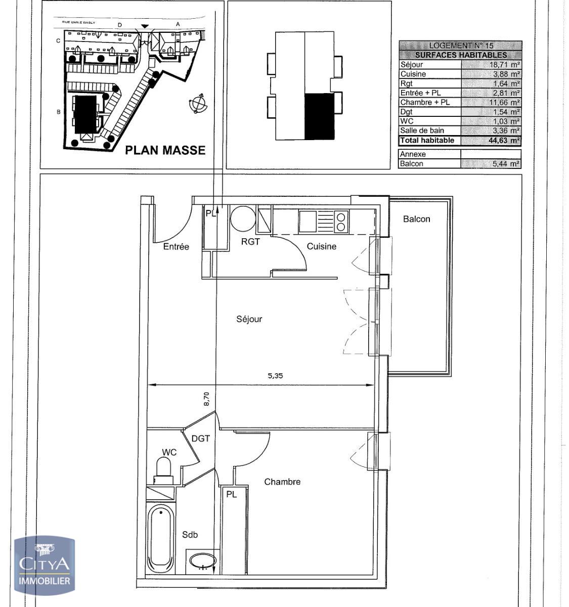 Appartement 2 pièces - 44m² - OIGNIES