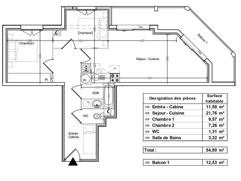 Appartement 3 pièces - 54m² - CAYEUX SUR MER