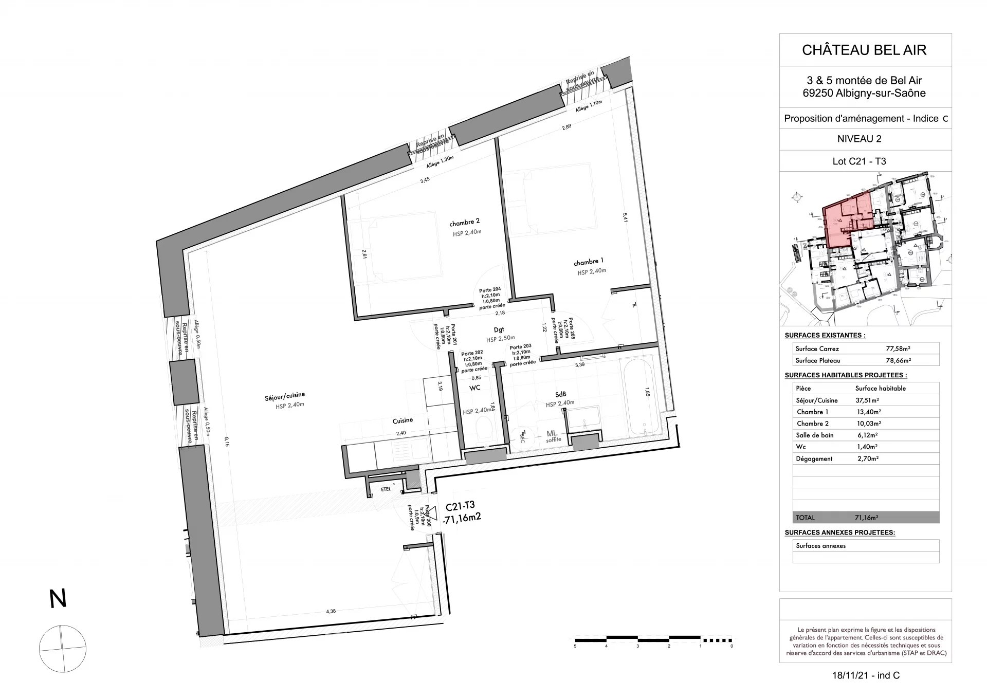 Appartement 3 pièces - 77m² - ALBIGNY SUR SAONE