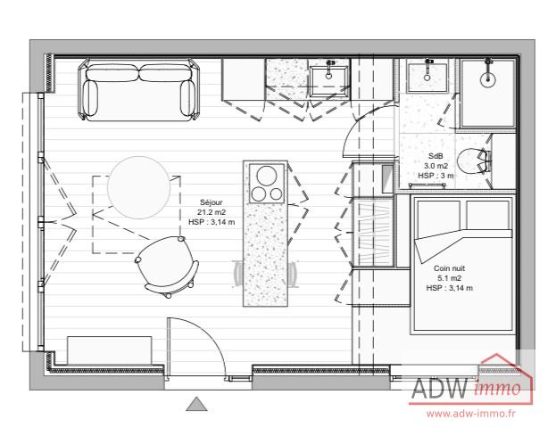 Appartement 2 pièces - 28m² - CELY