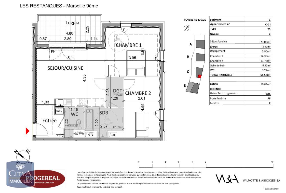 Appartement 3 pièces - 64m² - MARSEILLE  - 9ème