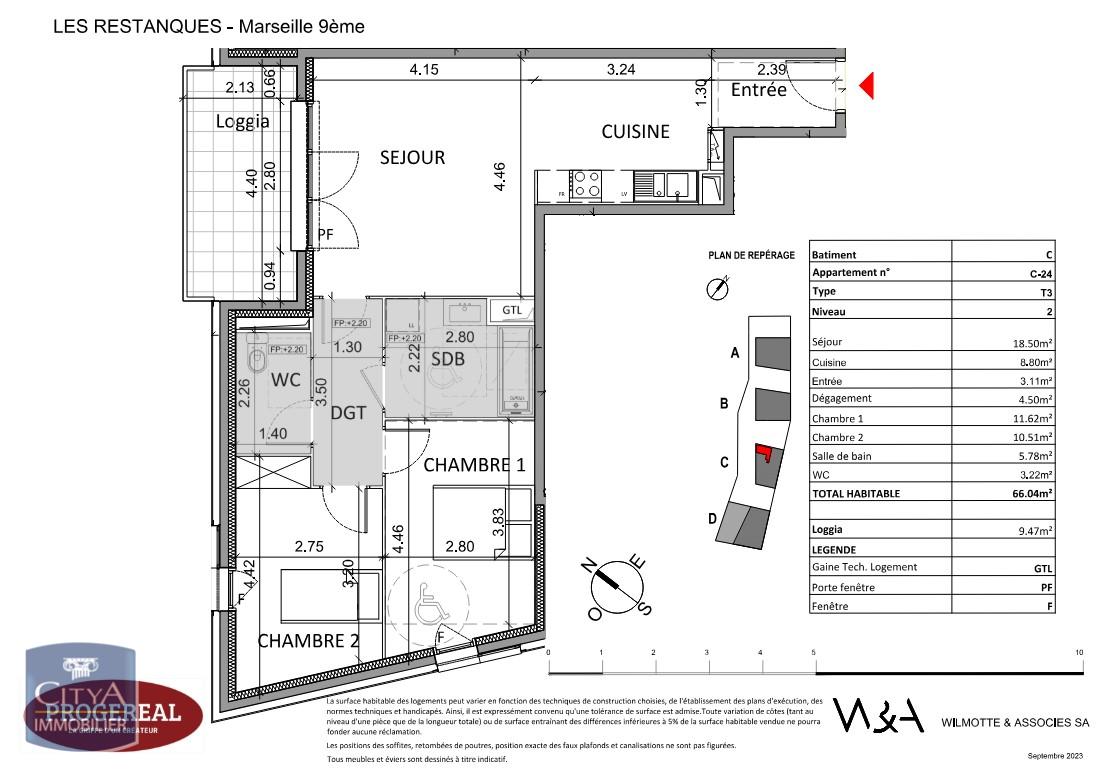 Appartement 3 pièces - 66m² - MARSEILLE  - 9ème