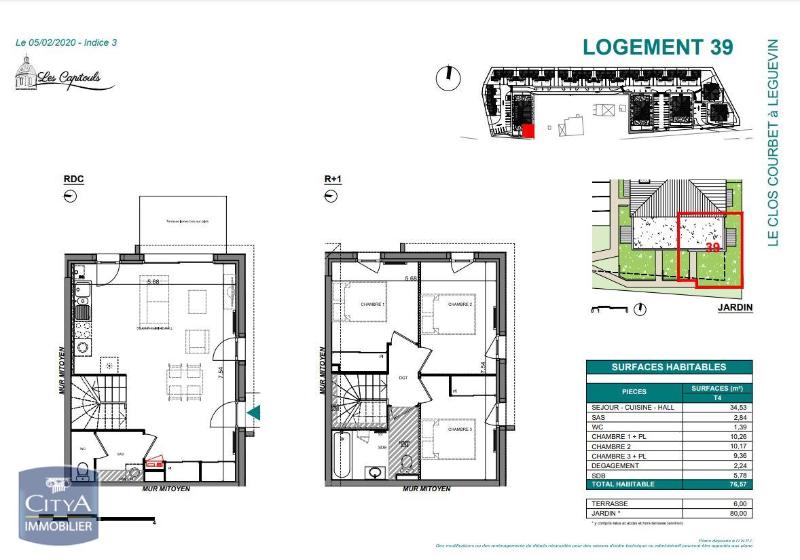 Appartement 4 pièces - 76m² - LEGUEVIN