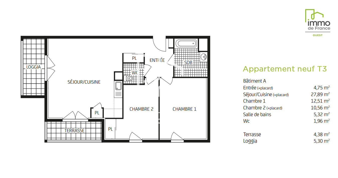 Appartement 3 pièces - 62m² 