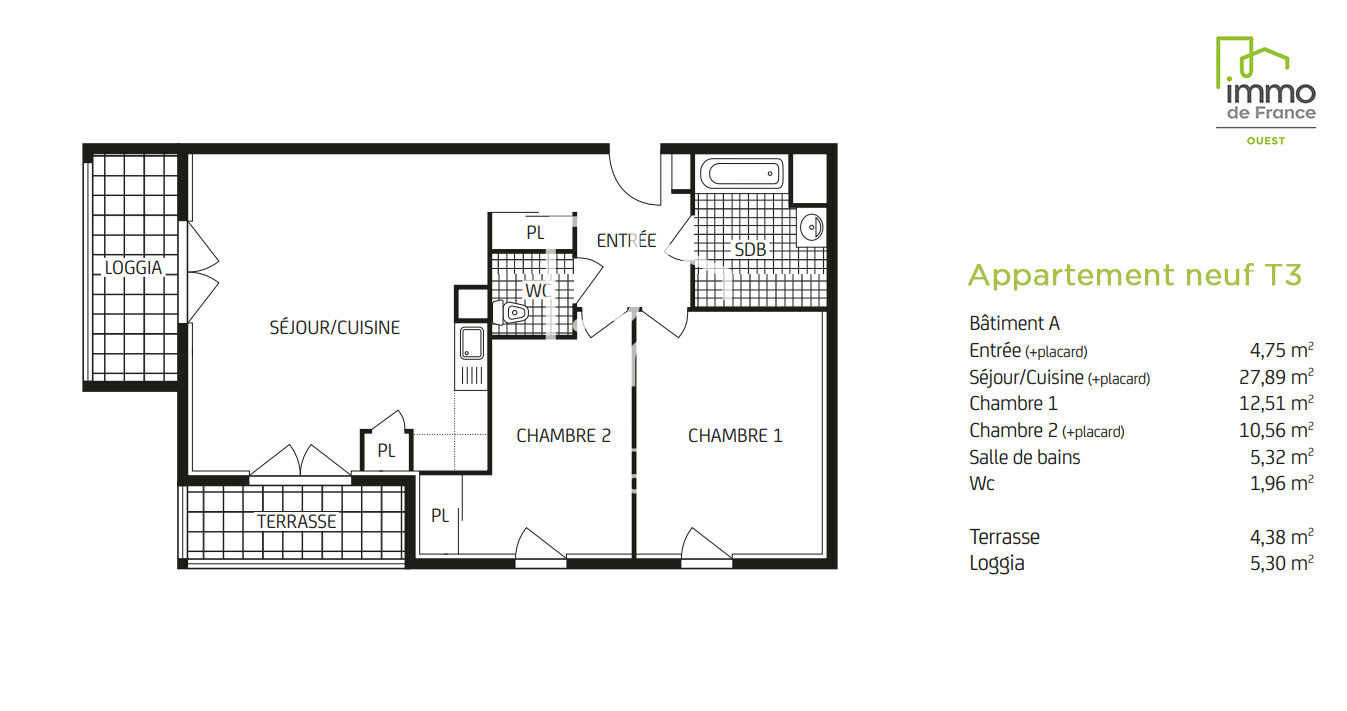 Appartement 3 pièces - 62m²