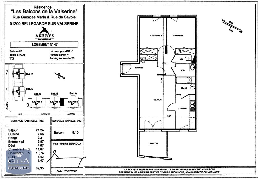 Appartement 3 pièces - 68m² - BELLEGARDE SUR VALSERINE