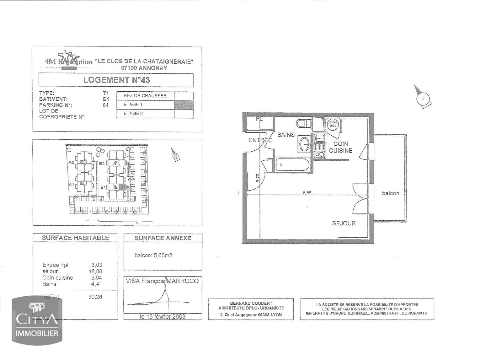 Appartement 1 pièce - 30m² - ANNONAY