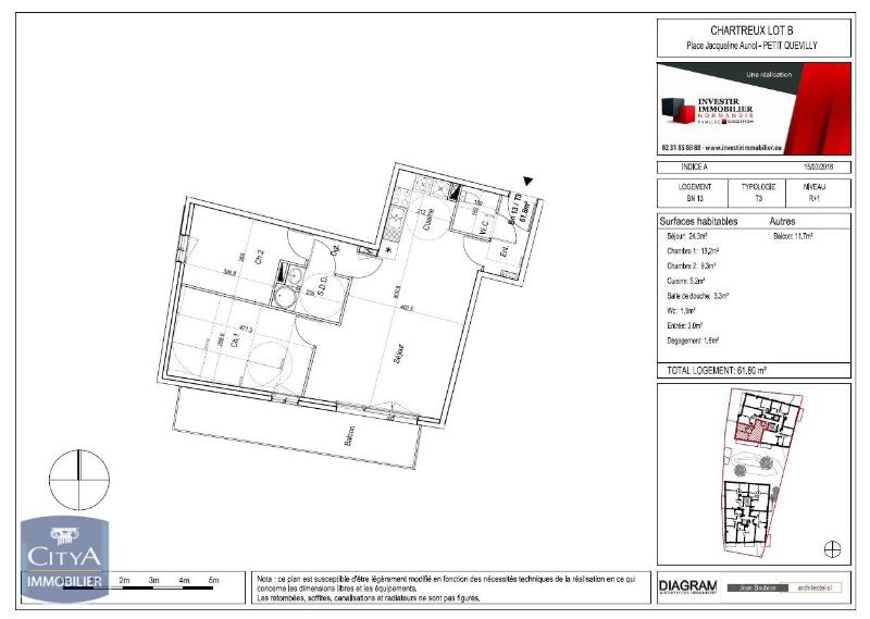 Appartement 3 pièces - 61m² - LE PETIT QUEVILLY