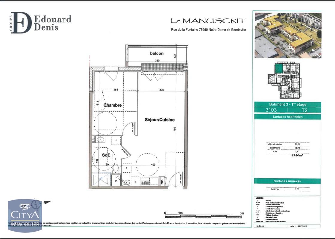 Appartement 2 pièces - 43m² - NOTRE DAME DE BONDEVILLE