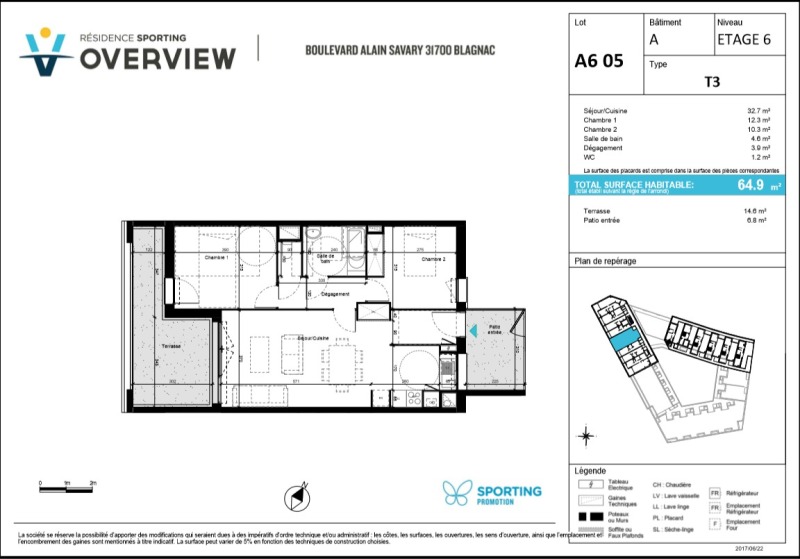 Appartement 3 pièces - 64m² - BLAGNAC