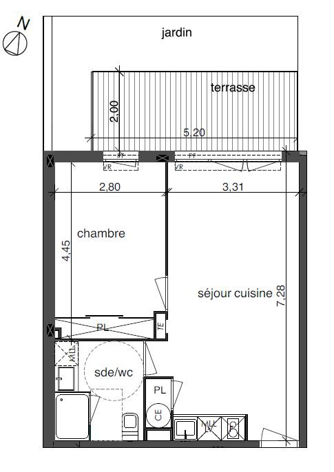 Appartement 2 pièces - 42m² - FONBEAUZARD