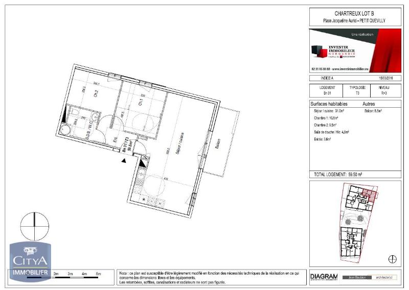 Appartement 3 pièces - 59m² - LE PETIT QUEVILLY