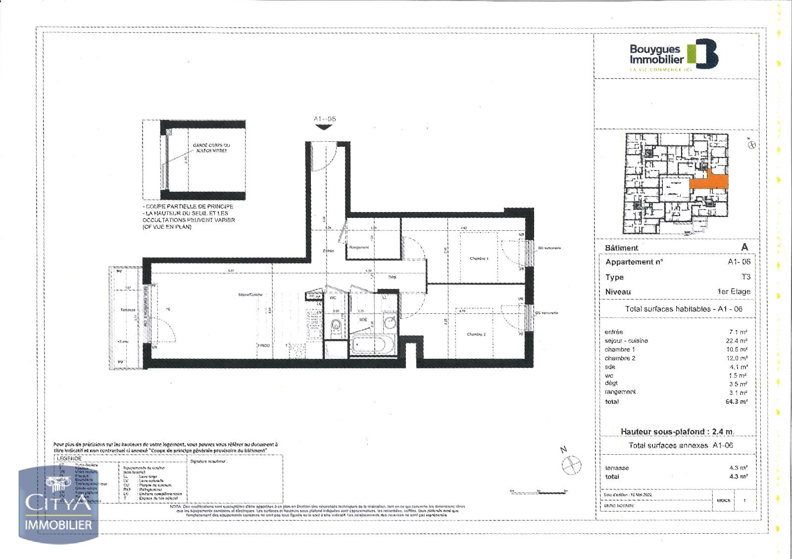 Appartement 3 pièces - 64m² - VILLIERS SUR MARNE