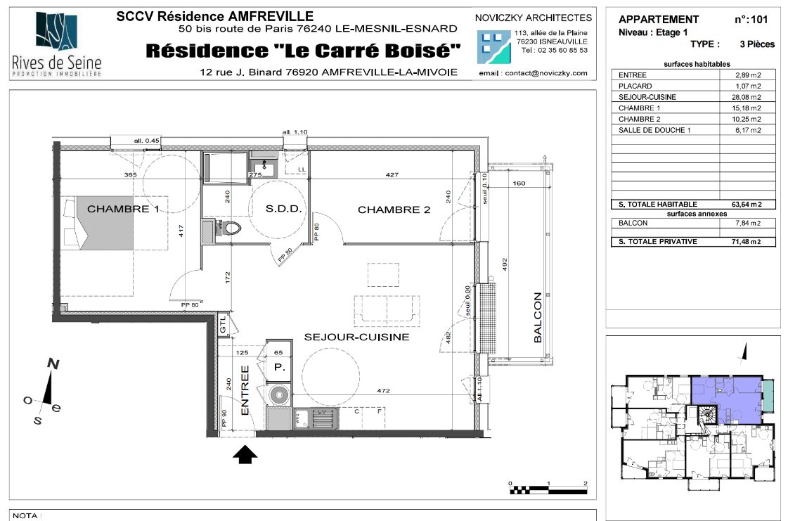 Appartement 3 pièces - 64m² - AMFREVILLE LA MI VOIE