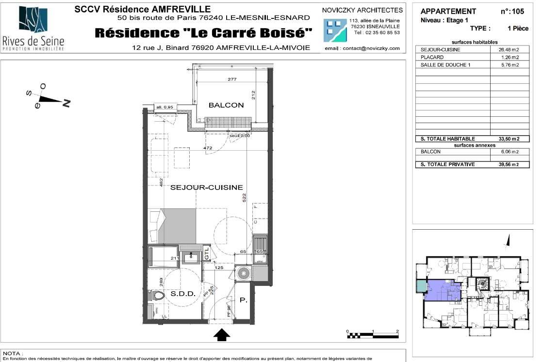 Appartement 1 pièce - 34m² - AMFREVILLE LA MI VOIE