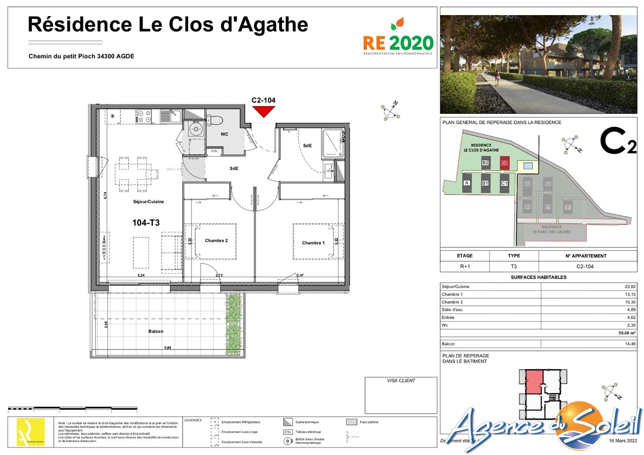 Appartement 3 pièces - 59m² - AGDE