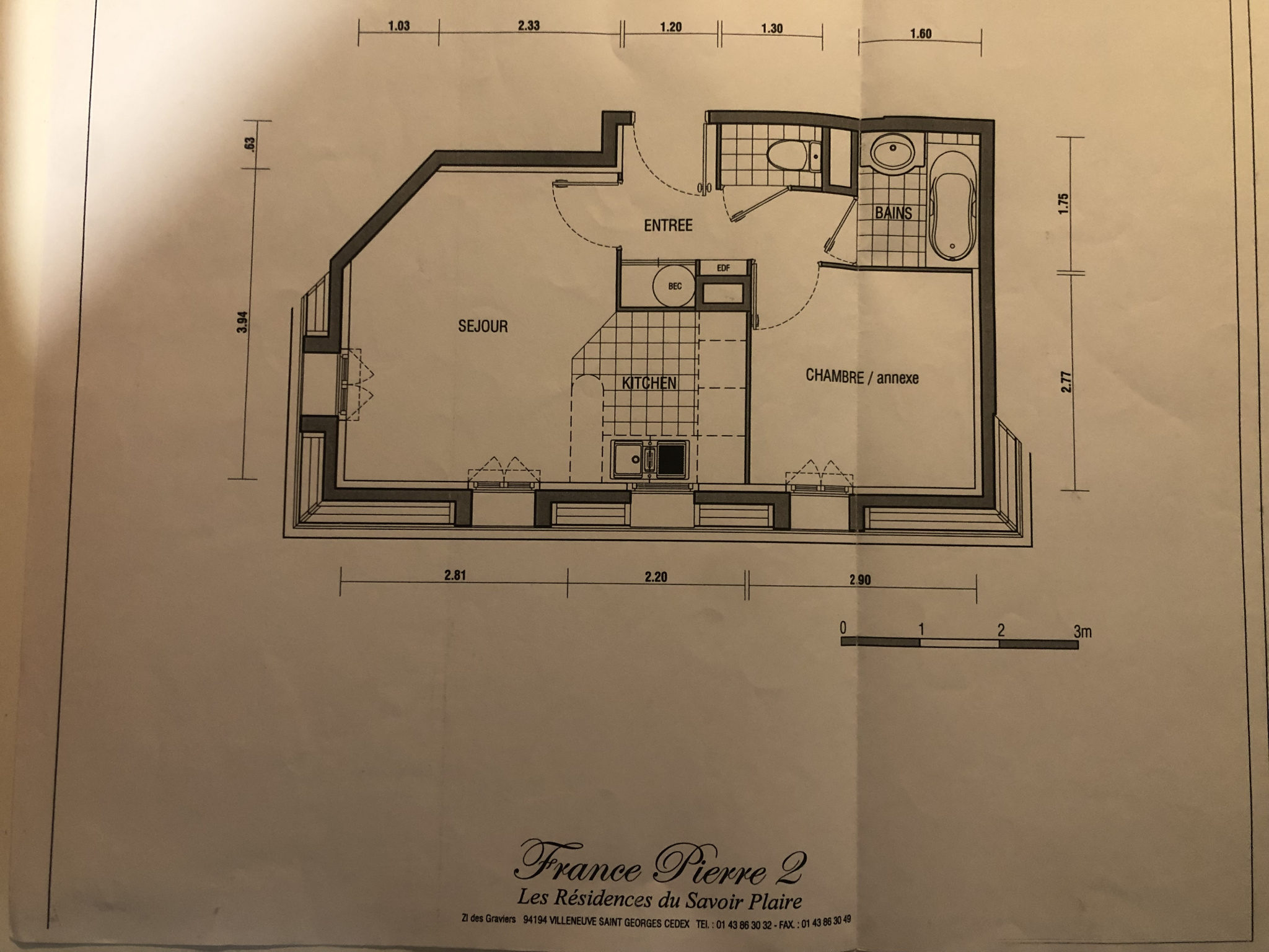 Appartement 2 pièces - 32m² - CHENNEVIERES SUR MARNE