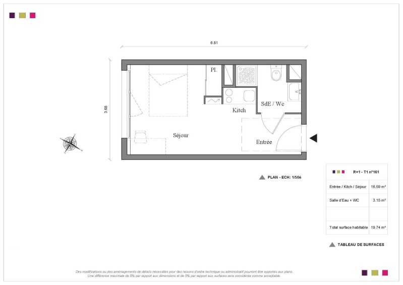 Appartement 1 pièce - 19m² - AUZEVILLE TOLOSANE