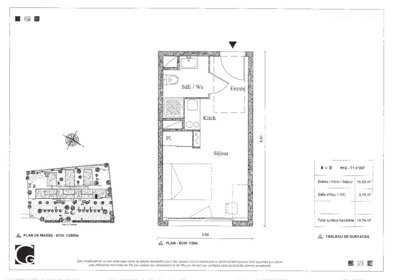 Appartement 1 pièce - 19m² - AUZEVILLE TOLOSANE