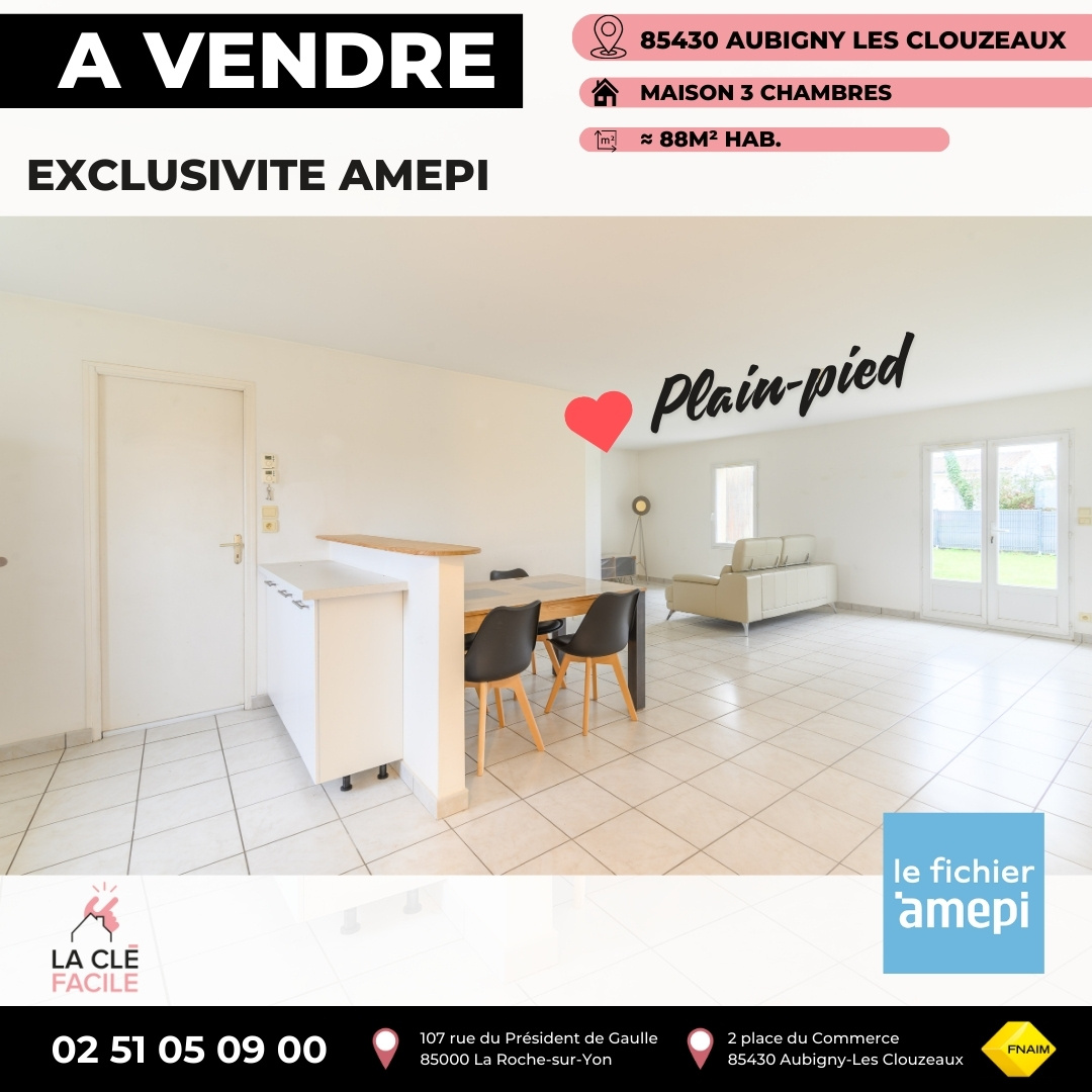 Maison 4 pièces - 88m² - AUBIGNY LES CLOUZEAUX