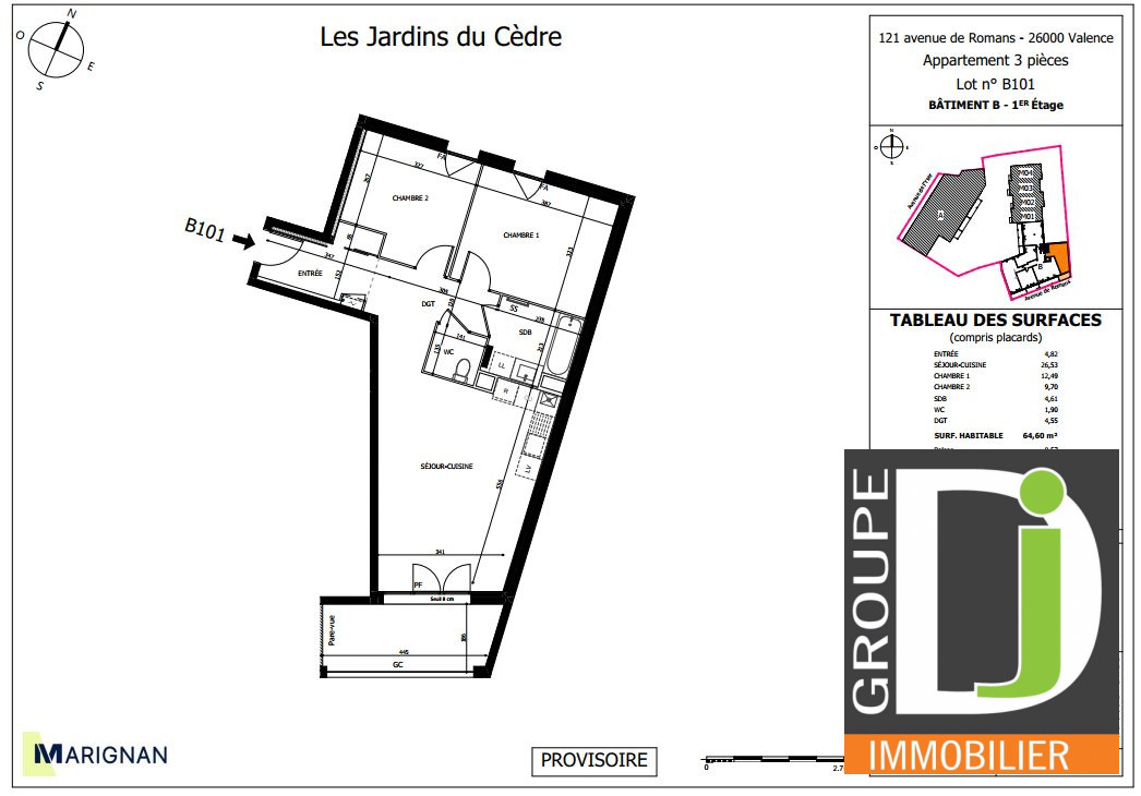Appartement 3 pièces 65m² VALENCE 26000 VALENCE