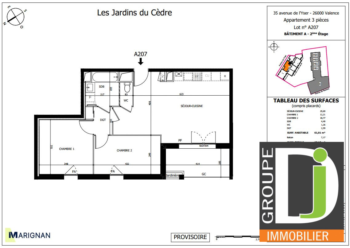 Appartement 3 pièces 61m² VALENCE 26000 VALENCE
