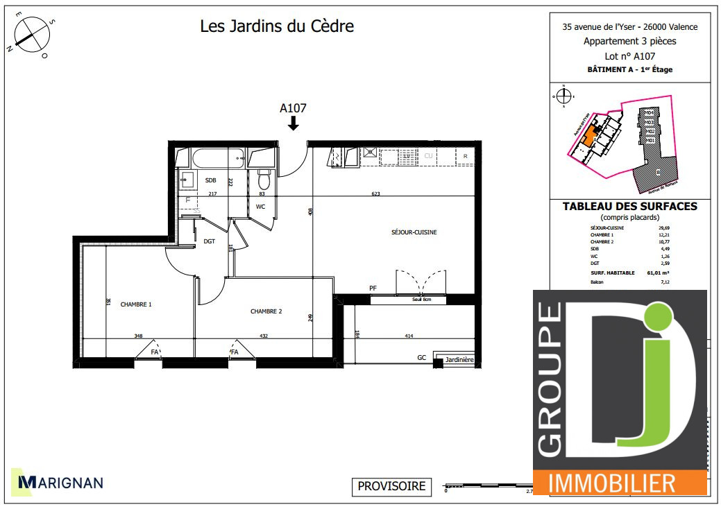 Appartement 3 pièces 61m² VALENCE 26000 VALENCE