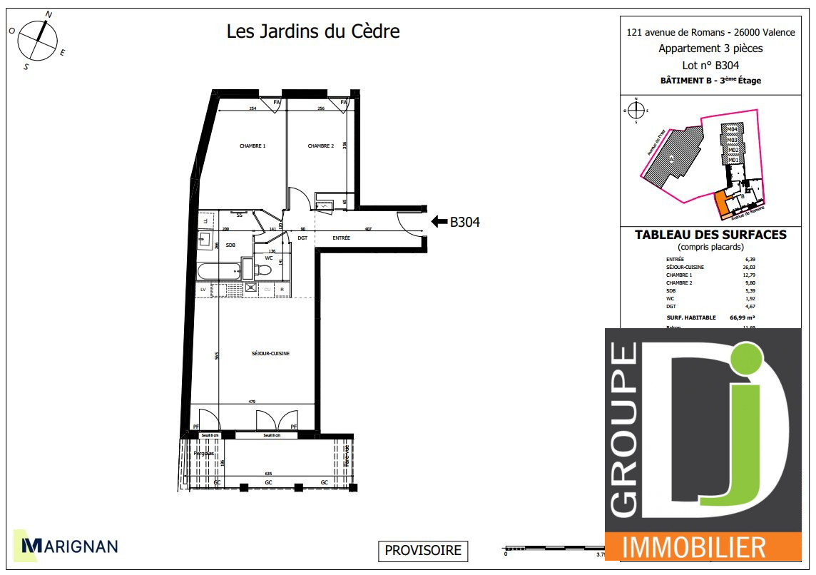 Appartement 3 pièces 67m² VALENCE 26000 VALENCE