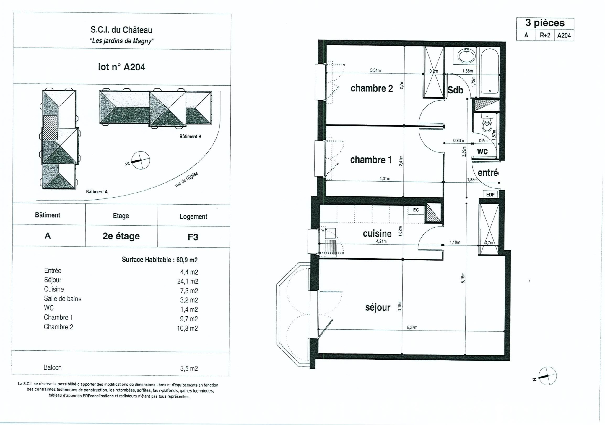 Appartement 3 pièces 60m² MAGNY LE HONGRE 77700
