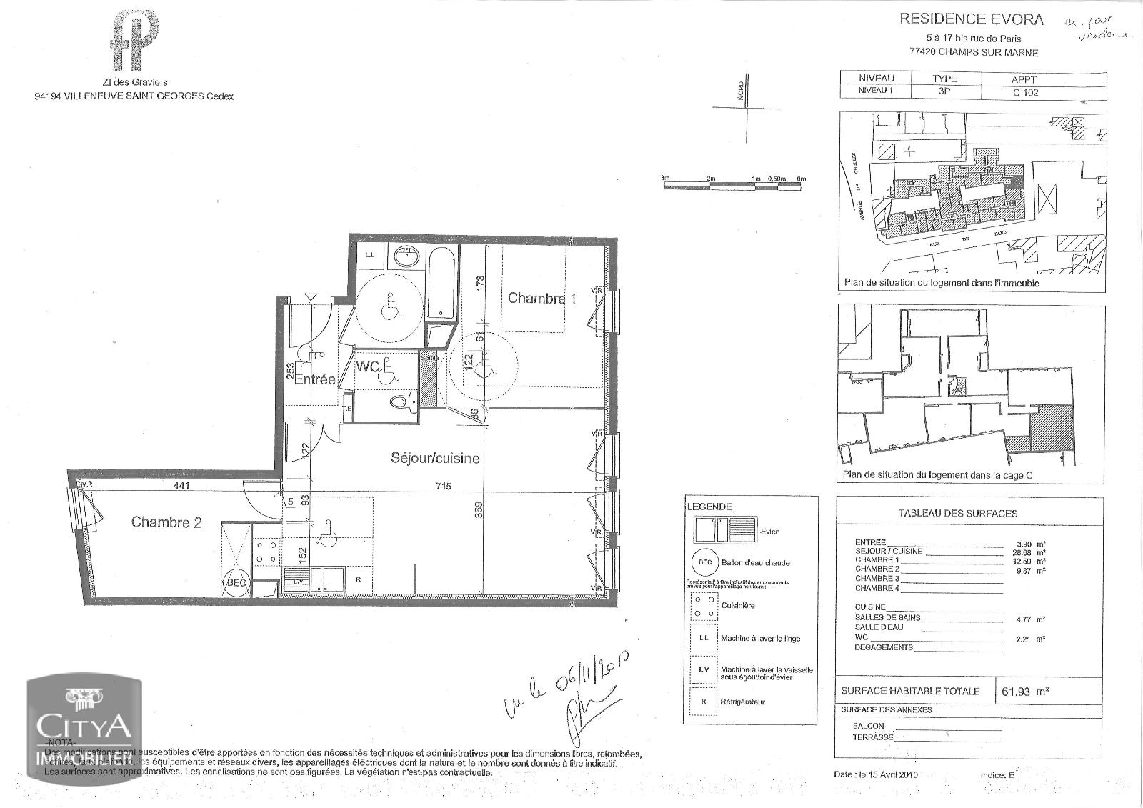 Appartement 3 pièces 61m² CHAMPS SUR MARNE 77420