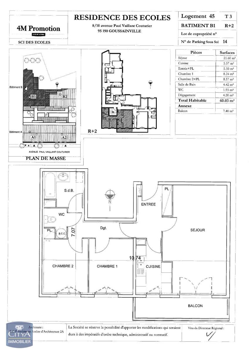 Appartement 3 pièces 60m² GOUSSAINVILLE 95190