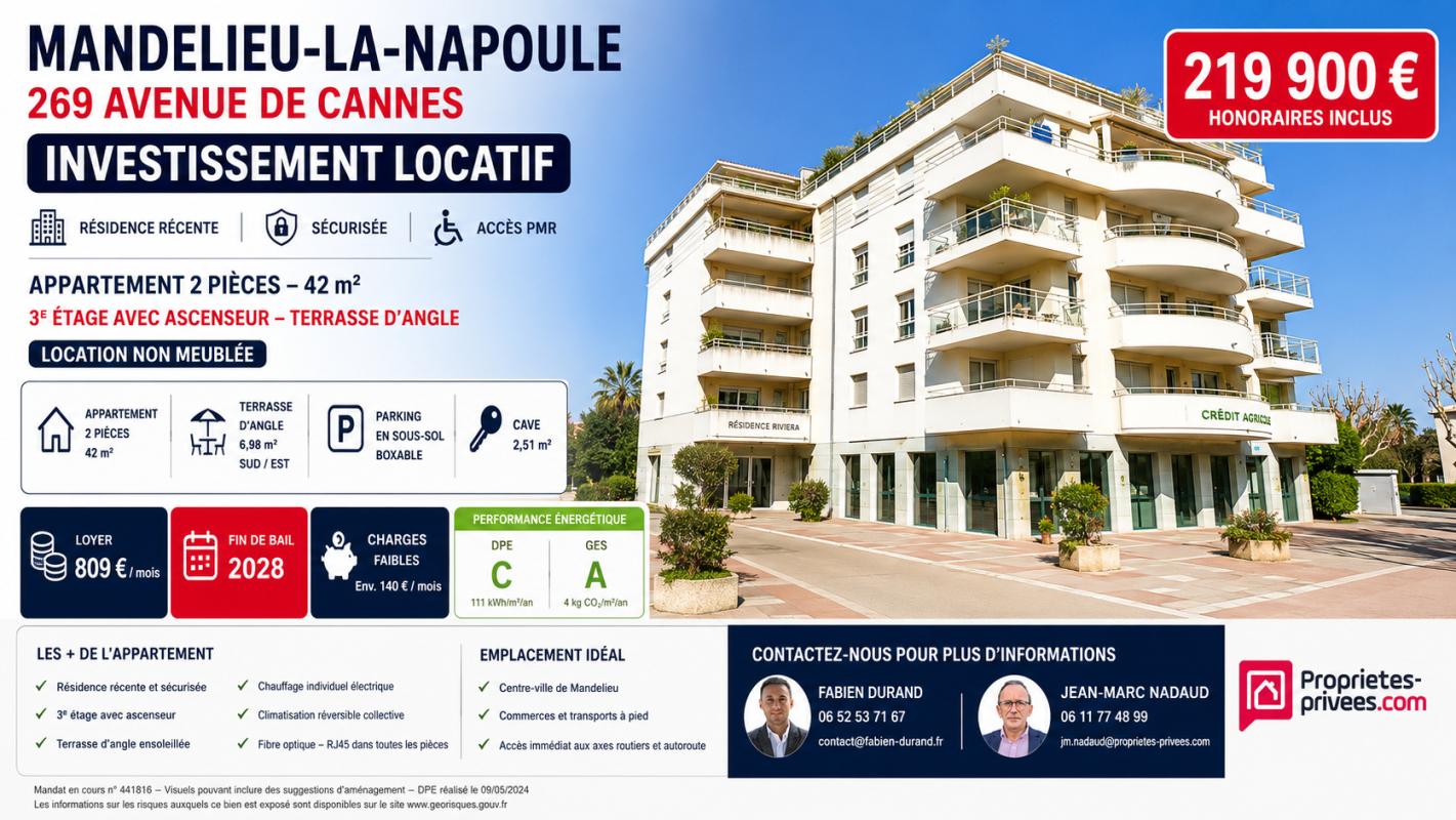 Appartement 2 pièces 42 m² · à Mandelieu la Napoule · 42 m² · 219 900 €
