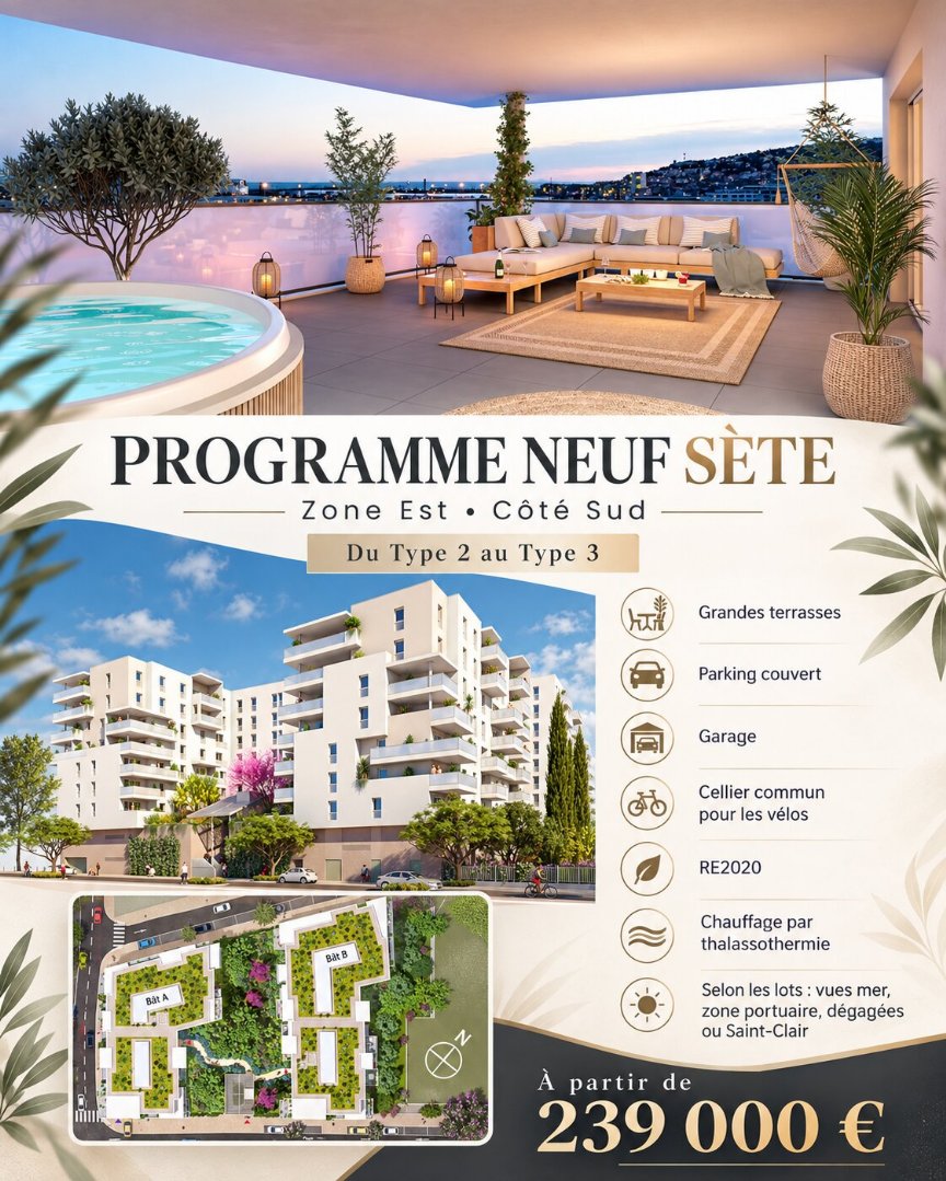Appartement 3 pièces 73 m² · à Sète · 73 m² · 339 000 €