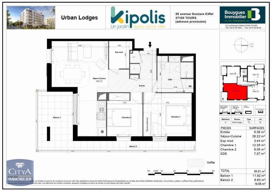Appartement 3 pièces · à Tours · 850 €/mois